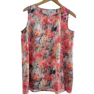 Athleta Marlow Orange Watercolor Floral Tank Size Medium athletic workout